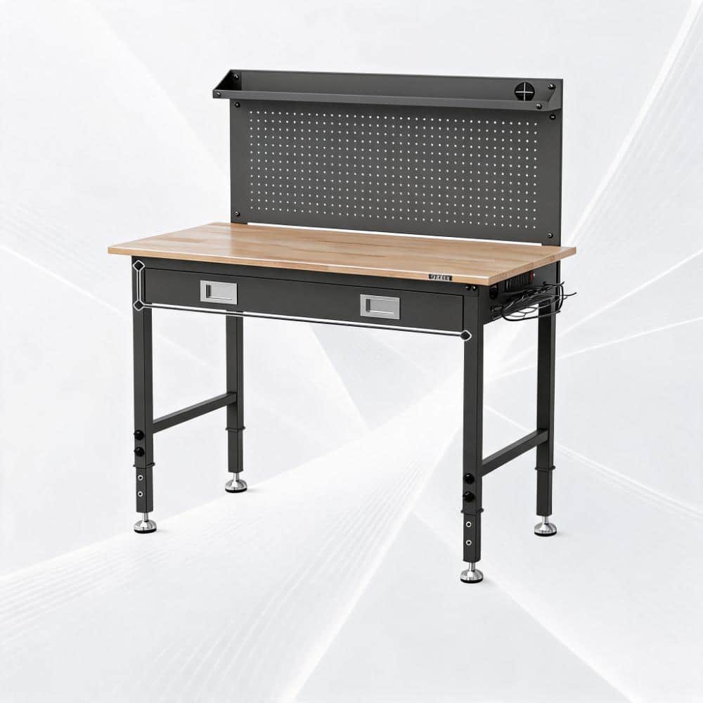 Heavy Duty 48 x 24 Inch 6-Level Height Adjustable LED Mobile Workbench with Rubberwood Top, Pegboard & Hooks price history on PriceWatchPro