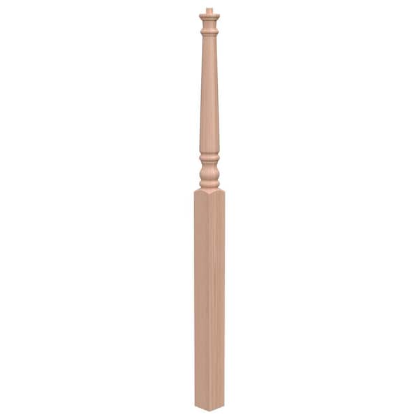 EVERMARK Stair Parts 4015 59 in. x 3 in. Unfinished Red Oak Pin Top Landing Newel Post for Stair Remodel