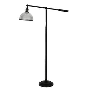 58 in. Black 1 1-Way (On/Off) Swing Arm Floor Lamp for Living Room with Glass Dome Shade