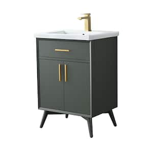 Nolan 24 in. W x 18 in. D x 34 in. H Bath Vanity in Vintage Green with White Ceramic Vanity Top