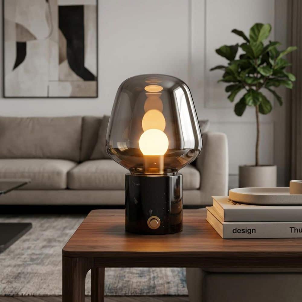 12 in. Black Marble Stone Table Lamp with Silver Glass Shade and Switch price history on PriceWatchPro