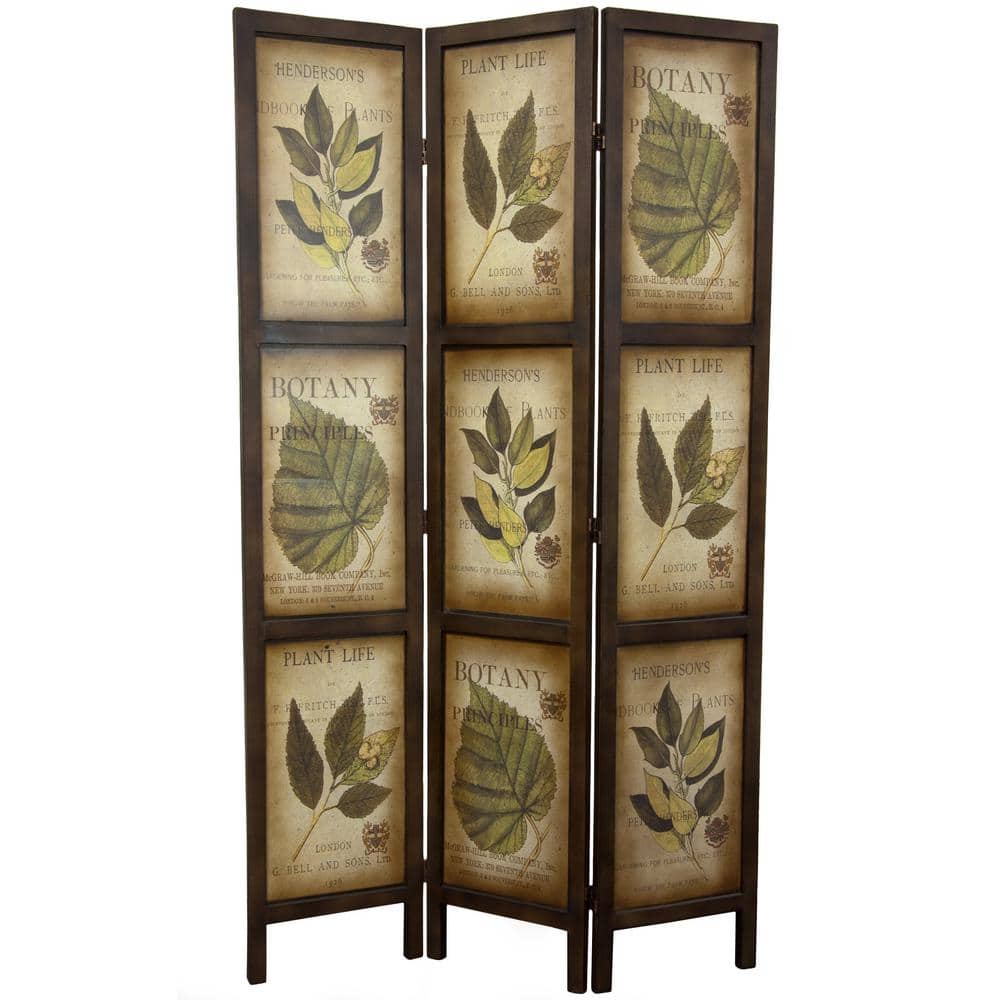 6 ft. Brown 3-Panel Botanic Room Divider