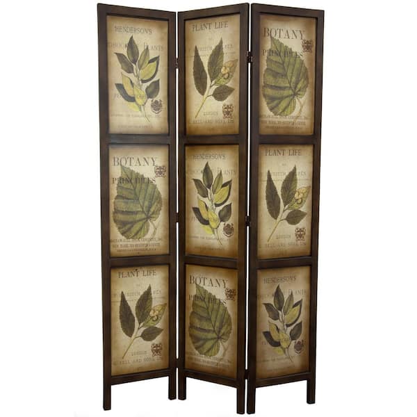 Oriental Furniture 6 ft. Brown 3-Panel Botanic Room Divider