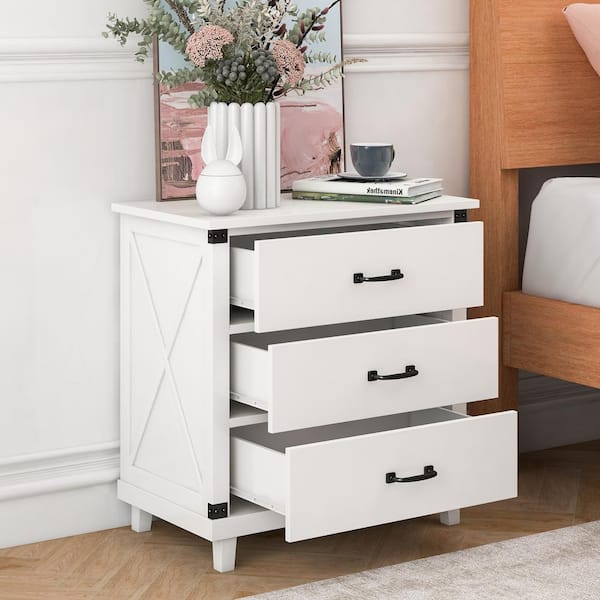 Unbranded 3-Drawer White Nightstand 27.95 in. H x 27.4 in. W x 15.9 in. D