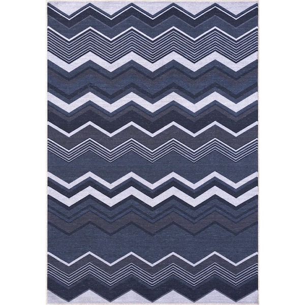 Parker Blue 7 ft. 9 in. x 10 ft. 2 in. Solid and Striped Polypropylene Area Rug