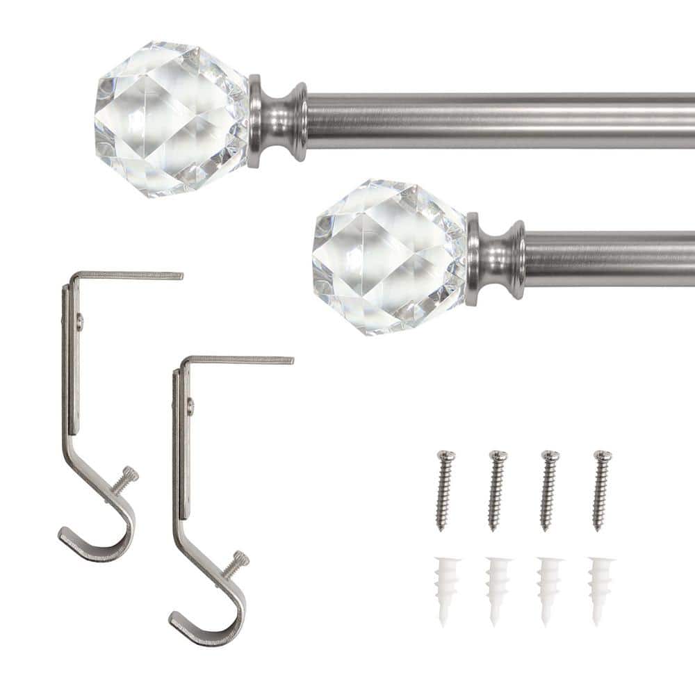 Brushed Nickel Curtain Rod with Faceted Crystal Finials, 36-66 inch