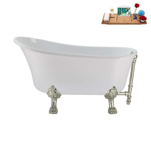 Streamline 51 in. Acrylic Clawfoot Non-Whirlpool Bathtub in Glossy White with Brushed Nickel Drain And Brushed Nickel Clawfeet