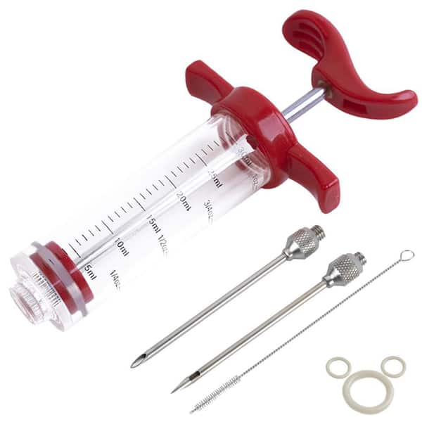 1 oz. Plastic Marinade Injector Syringe with Screw-On Meat Needle and Recipe E-Book for Kitchen BBQ Grill, Red (1-Pack)