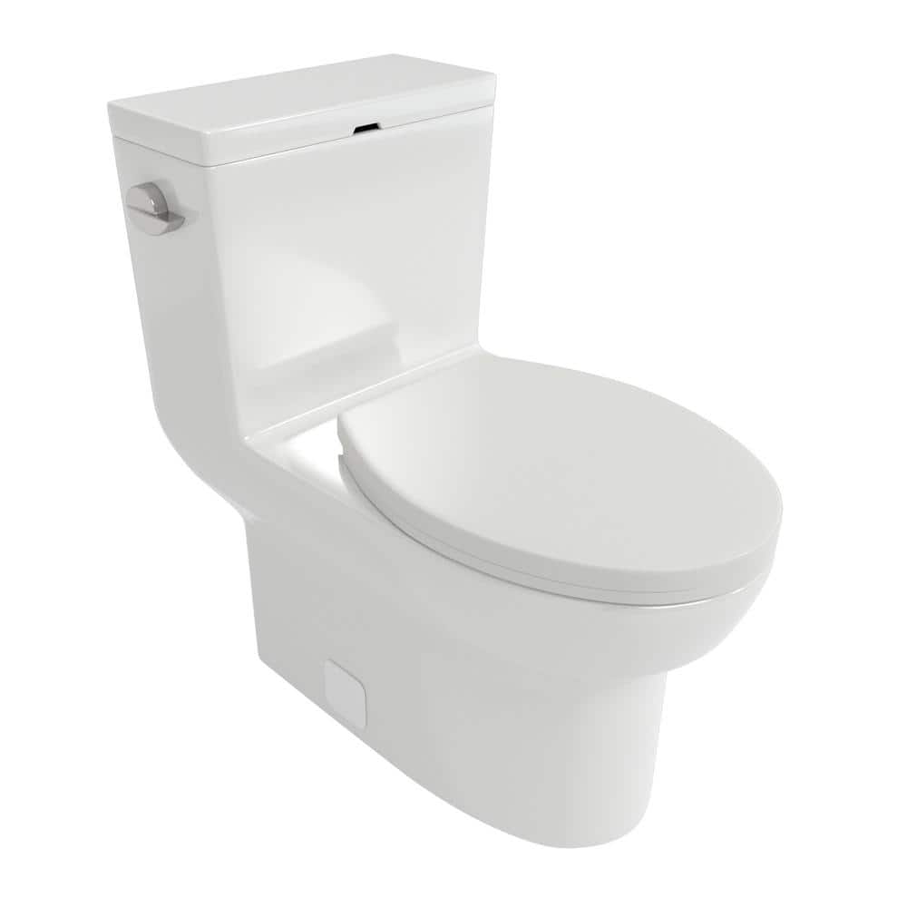 Glossy White Ceramic Elongated One-Piece Toilet with Soft-Close Seat