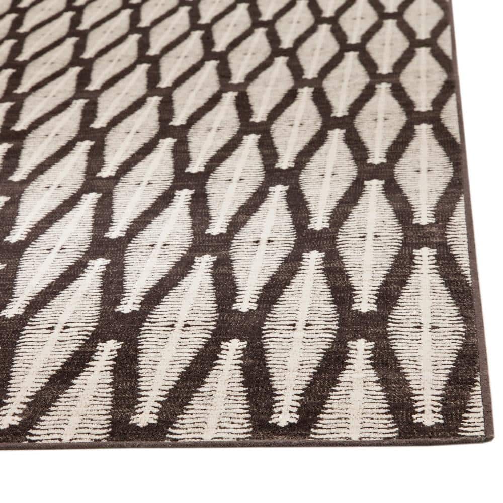 Ivory and Brown Geometric 8' x 10' Reversible Viscose Area Rug