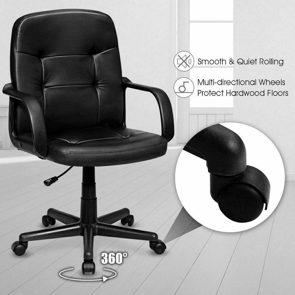 Modern High-Back Black Leather Swivel Task Office Chair