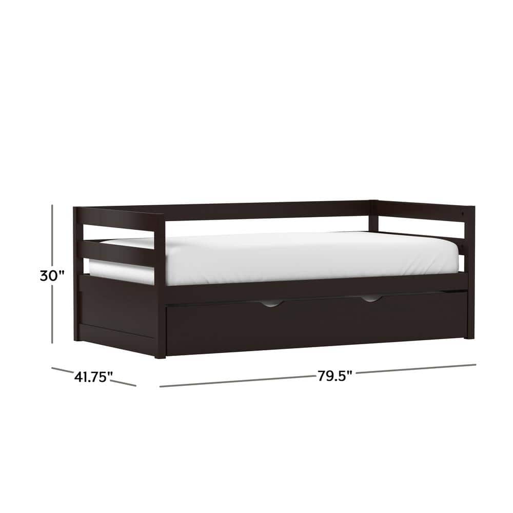 Twin Brown Pine Wood Daybed with Trundle