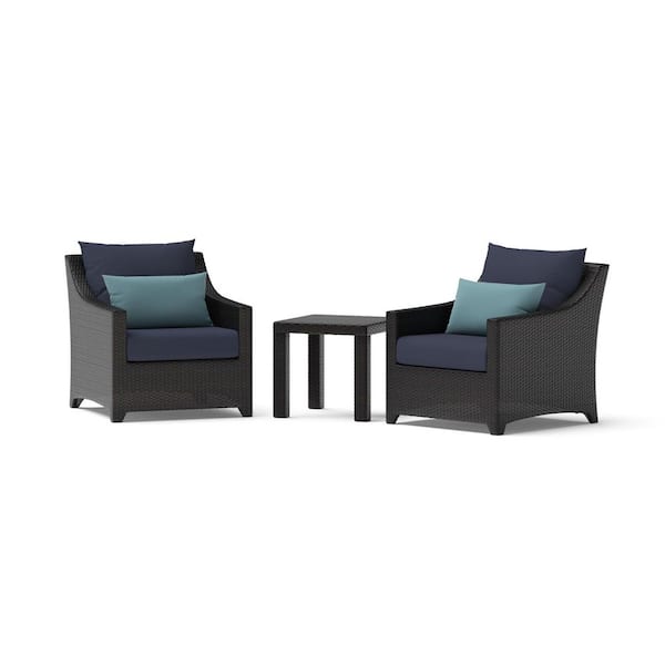 RST BRANDS Deco 3-Piece Wicker Patio Conversation Set with Blue Cushions