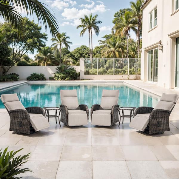 Comfort Series 6-Piece Wicker Patio Versatile Pneumatic Swivel Conversation Set with Beige Cushions