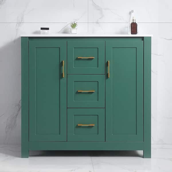 48 in. Single Sink 4 Doors 2 Drawers Freestanding Green Bath Vanity with White Ceramic Top Unassembled