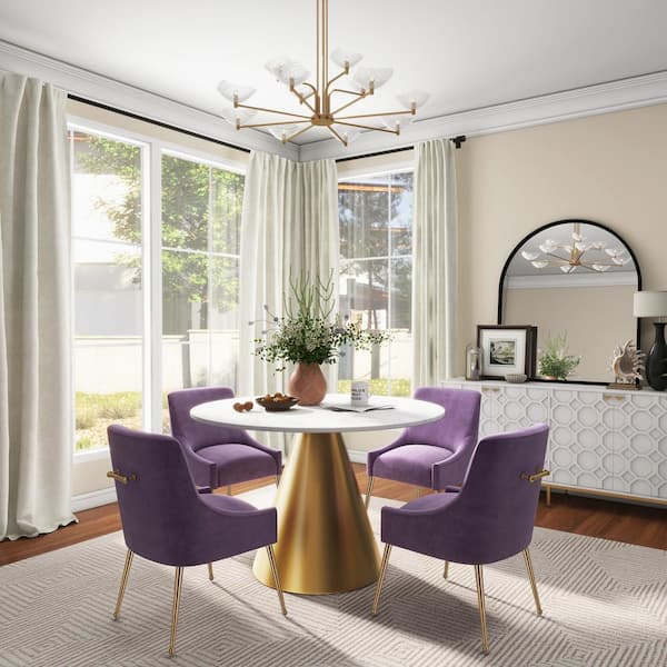 Boyel Living 5-Piece White Marble Counter Top Dining Table Set Seats 4(1 Table x 4 Purple Chairs)