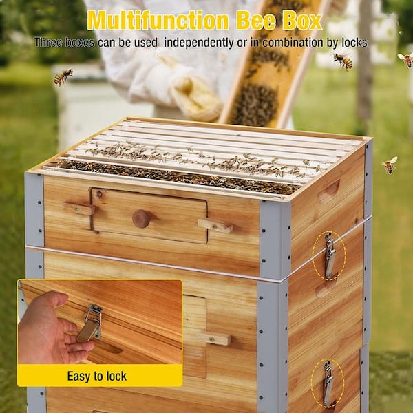 aivituvin Large Wooden Bee Box with Metal Frame, Beeswax Coating