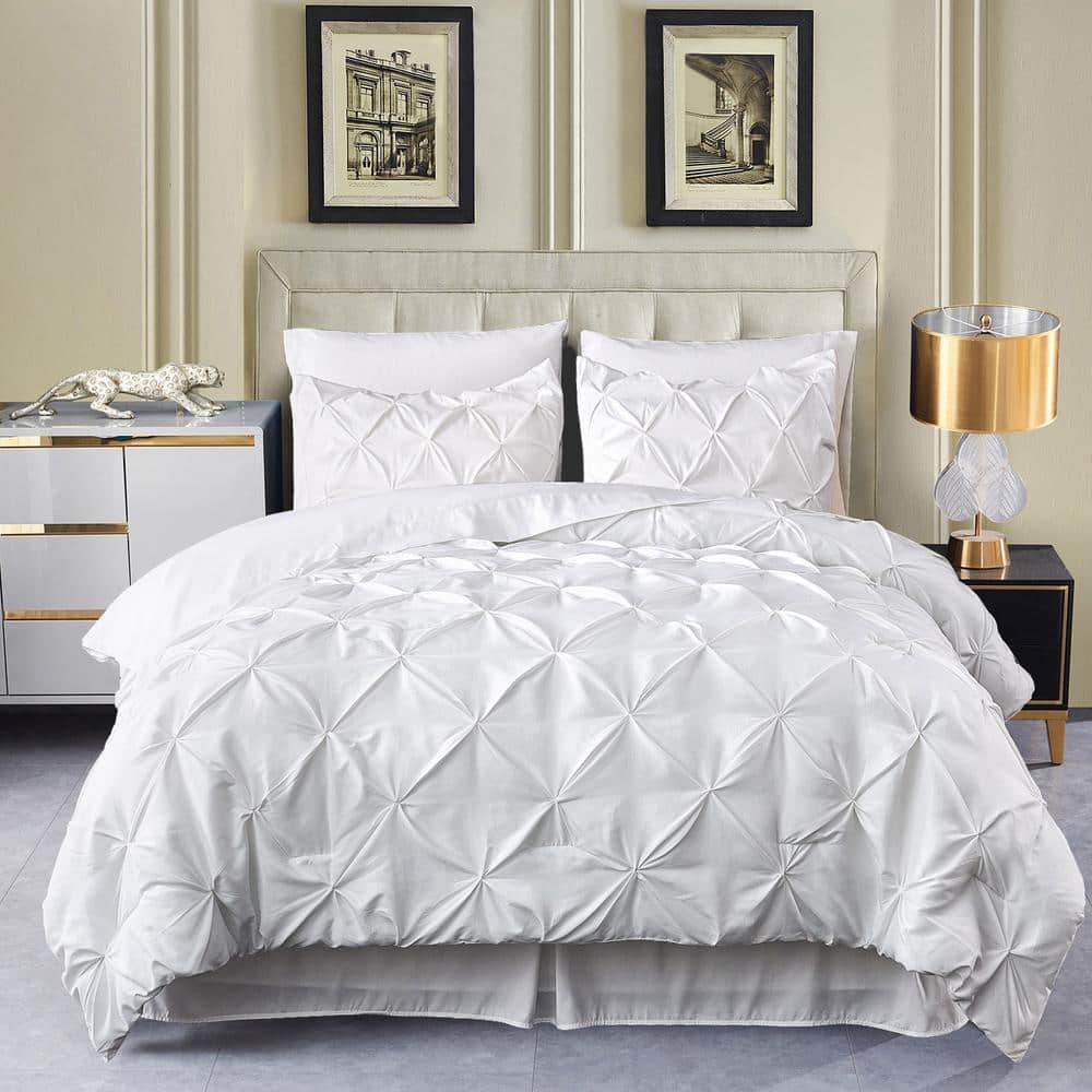 JML 8Piece White Microfiber Pintuck King Comforter Set PT01WHITEK