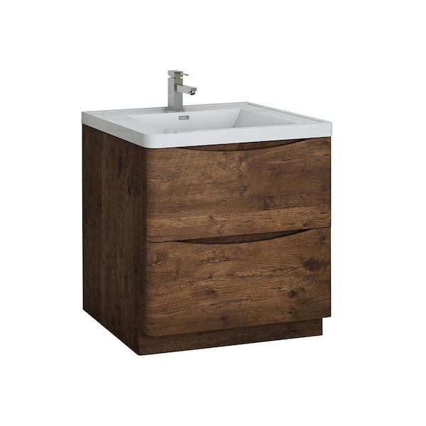 Fresca Tuscany 32 in. Modern Bath Vanity in Rosewood with Vanity Top in White with White Basin