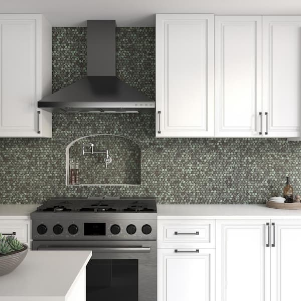 Lamora Marble Juniper 11 in. x 13 in. Glazed Ceramic Penny Round Mosaic Tile (1.06 sq. ft./each)