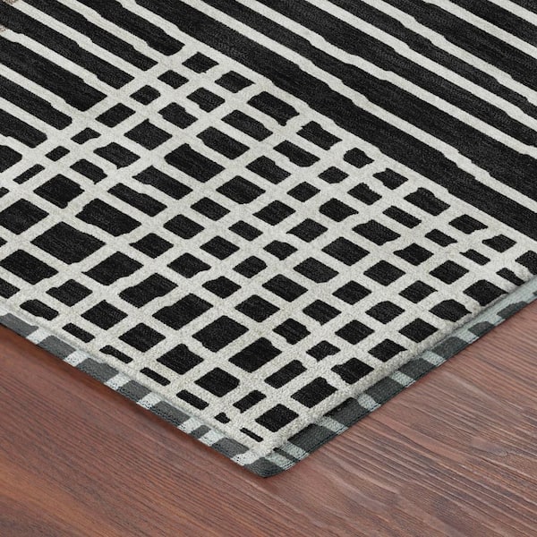 Mayfield Premium Machine Washable Abstract AMF2270 Black 8 ft. x 10 ft. Area Rug