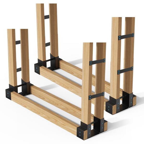 4-Pack Firewood Log Rack Brackets - Heavy Duty Steel Holders For 2x4 Lumber Storage