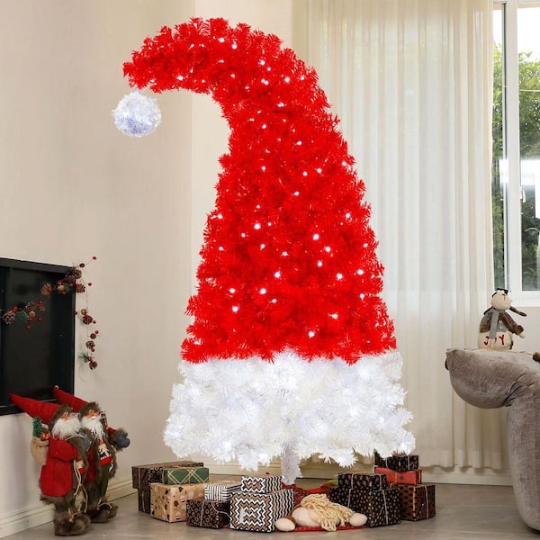  Original Christmas Tree Sサイズ Red 6 ft. Artificial Christmas Tree with LED Light, Santa's Hat