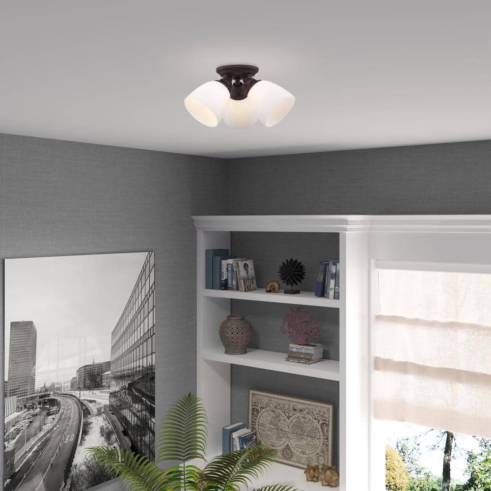 Somerville 3-Light Bronze Flush Mount with Opal Glass