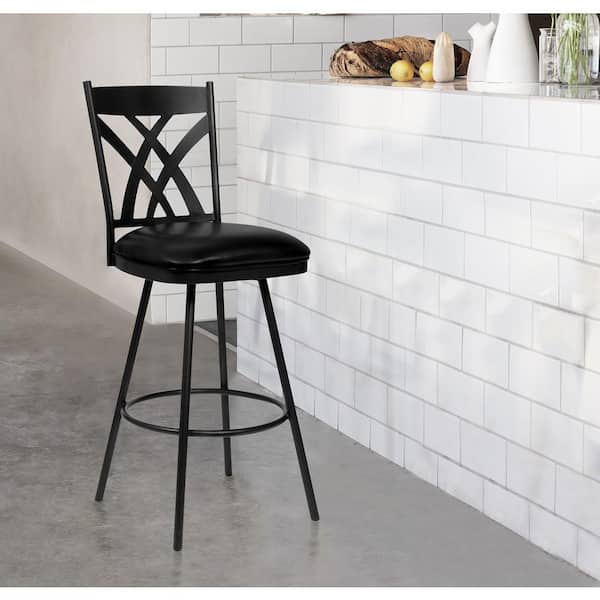 Armen Living Dover 26 in. Counter Height Bar Stool in Matte Black and Black Faux Leather