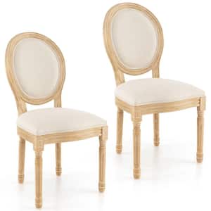 Beige Sponge Padding Dining Chair French Style Rubber Wood Kitchen Side Chair Set of 2