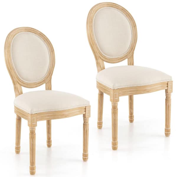 Gymax Beige Sponge Padding Dining Chair French Style Rubber Wood Kitchen Side Chair (Set of 2)
