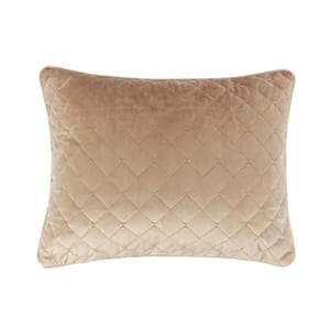 Cozette Taupe Diamond Quilted Velvet 14 in. x 18 in. Throw Pillow