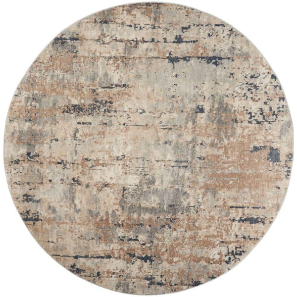 Concerto Beige/Grey 8 ft. x 8 ft. Abstract Contemporary Round Area Rug