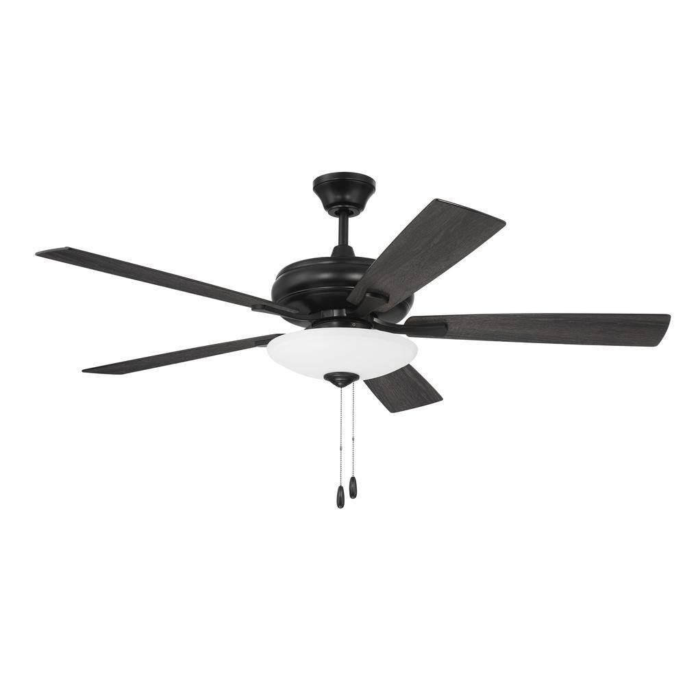 Flat Black 52" Ceiling Fan with Frost White Glass Light