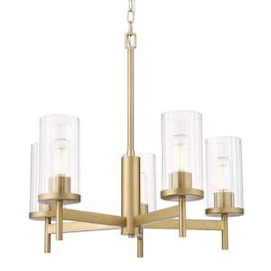 Winslett 5-Light Brushed Champagne Bronze and Clear Glass Chandelier for Living Room with No Bulbs Included