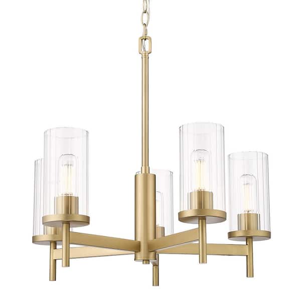Golden Lighting Winslett 5-Light Brushed Champagne Bronze and Clear Glass Chandelier for Living Room with No Bulbs Included
