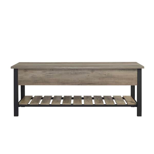 Walker Edison Furniture Company 48 in. Gray Wash Open-Top Storage Bench with Shoe Shelf