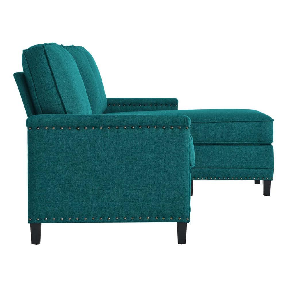 Teal Fabric Lawson Sectional Sofa with Nailhead Trim