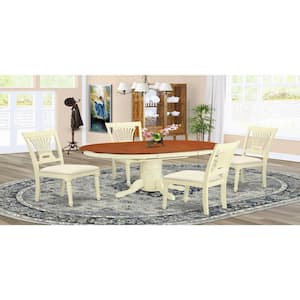 5-Piece Oval Buttermilk and Cherry Finish Solid Wood Top Dining table with 4 Chairs with Lattice Back