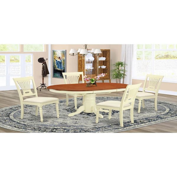 East West Furniture 5-Piece Oval Buttermilk and Cherry Finish Solid Wood Top Dining table with 4 Chairs with Lattice Back