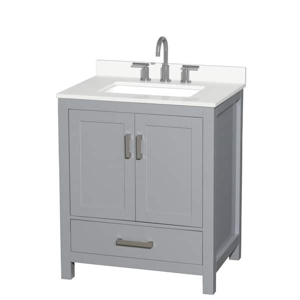 Wyndham Collection Sheffield 30 in. W. x 22 in. D x 35 in. H Single Bath Vanity in Gray with White Quartz Top