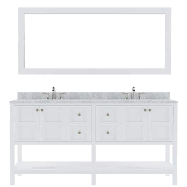 Virtu USA Winterfell 72 in. W x 22 in. D x 36 in. H Double Sink Bath Vanity in White with Marble Top and Mirror
