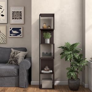 Yaztra 62.25 in. Tall Espresso Composite 5-Shelf Corner Bookcase With Cylinder Metal Leg Post