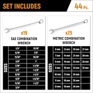 12-Point SAE/Metric Long Pattern Combination Wrench Set (44-Piece)