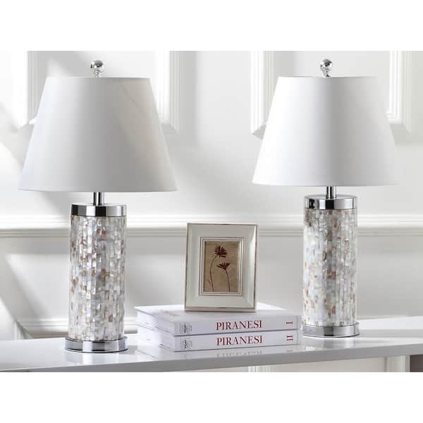 Diana 21.5 in. Shell Coumn Table Lamp with White Shade (Set of 2)