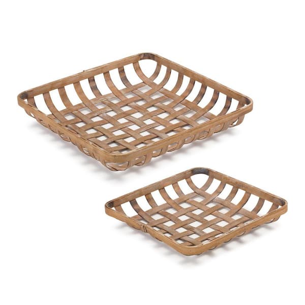 Brown Square Bamboo 17 in. Decorative Vanity Tray Set of 2