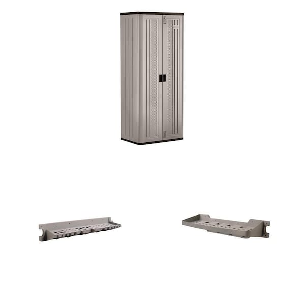 Plastic Garage Cabinet (30 in. x 72 in. x 20 in.) and 25 in. Utility Hooks (6-Pack) with Storage Shelf (6-Pack) Combo