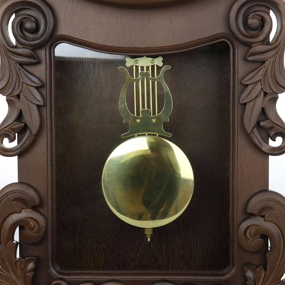 Chestnut Carved Wood Chiming Pendulum Wall Clock