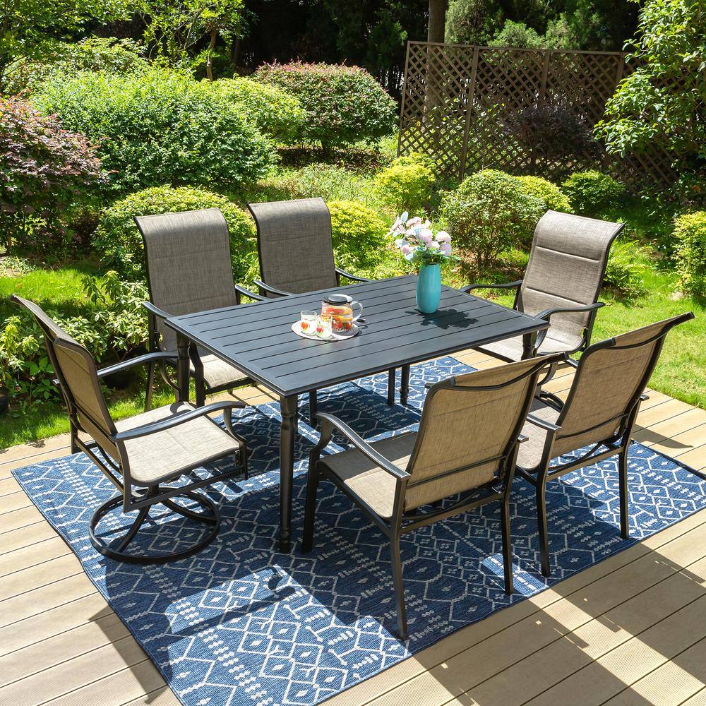 PHI VILLA 7-Piece Rattan Patio Outdoor Dining Set with Black Frame ...