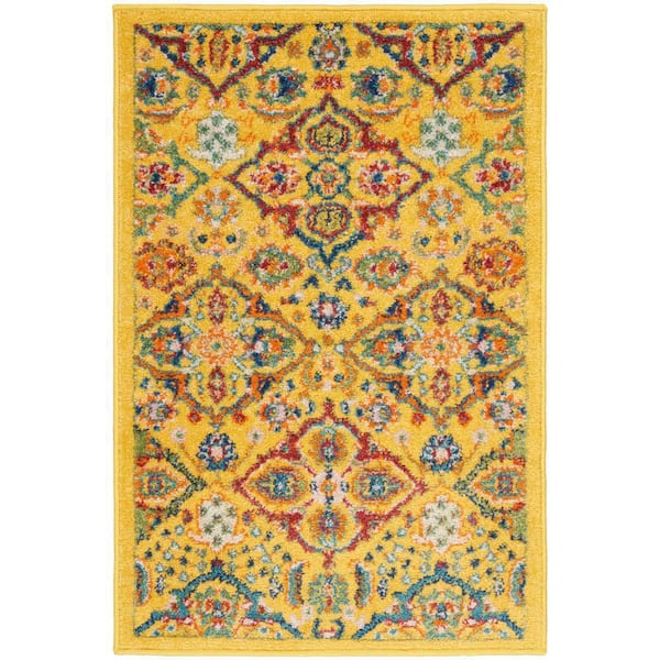 Allur Yellow Multicolor doormat 2 ft. x 3 ft. Bohemian Kitchen Rug